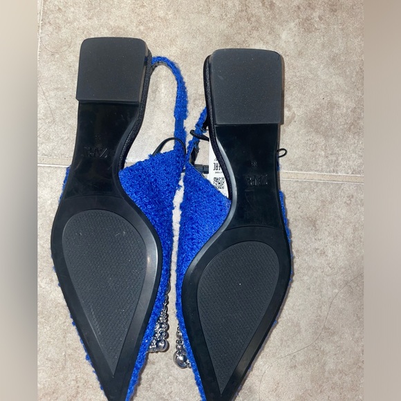 Holidays Zara blue Sling back embellished and pearls flats - Picture 6 of 11